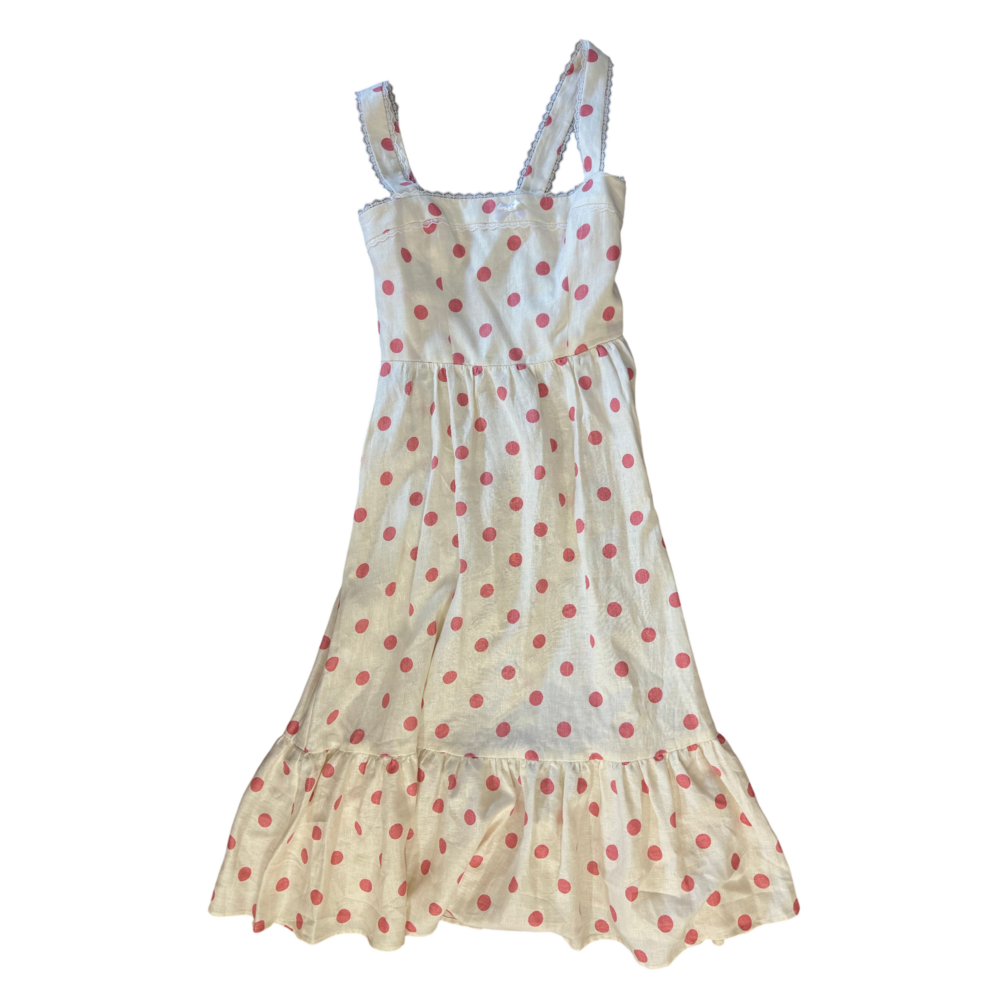 Reformation Rowen Linen Polka Dot Dress in Cream - Picture 2 of 5